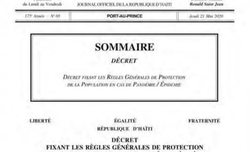 Décret fixant les règles générales de protection de la population en cas de pandémie / épidémie. – Moniteur #88 jeudi 21 mai 2020.-